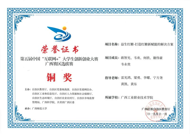 第五届中国“互联网+”大学生创新创业大赛广西赛区选拔赛铜奖