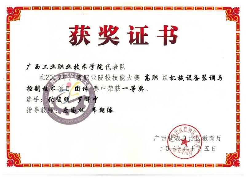 张俊明、罗辉中在机械设备装调与控制技术技能大赛中荣获团体一等奖.jpg