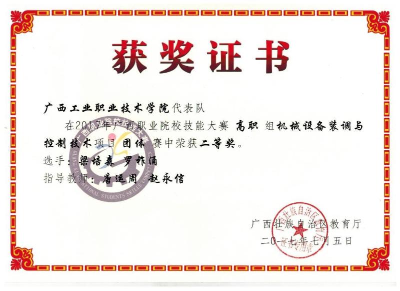 梁培森、罗祚勇在机械设备装调与控制技术技能大赛中荣获团体二等奖.jpg